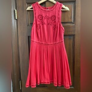 Free People Red Birds of a Feather boho embroidered mini dress